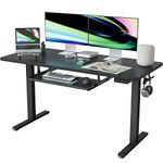 FEZIBO 55-Inch Large Height Adjustable Electric Standing Desk with Keyboard Tray, 55 x 24 Inches Sit Stand up Desk with Splice Board, Black Frame/Black Top