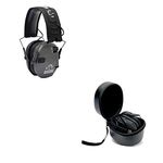 Walker's Razor Slim Shooter Carbon Electronic Hunting Folding Hearing Protection Earmuffs with 23dB Noise Reduction & Black Shockproof Carrying Case