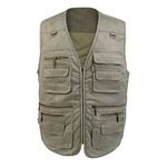 Magideal Men's Multi Pocket Denim Vest Waistcoat Fishing Photographer Casual Jacket - khaki, 2XL