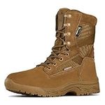 FREE SOLDIER Men's Tactical Boots 8 Inches Lightweight Combat Boots Durable Suede Leather Military Work Boots Desert Boots(Brown-waterproof,10.5)