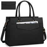 Laptop Bag for Women 15.6 inch 2pcs Set Leather Work Tote Bag with Envelope Clutch Bag Professional Business Office Bag Satchel Shoulder Bag Computer Briefcase Teacher Bag Handbag Black