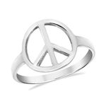 AeraVida Shiny Peace Sign No War .925 Sterling Silver Ring, Metal