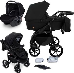 GaGaDumi Boston Passeggino Trio 3 in 1 - Carrozzina Passeggino e Seggiolino Auto Sistema di Viaggio Completo per Neonato e Bambino Leggero e Compatt Include Accessori Nero