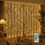 CERIAL 4M X 2M Curtain Lights Plug in,300LED Window Curtain Fairy Lights with Remote Timer,Waterfall Hanging Fairy Light Backdrop for Bedroom,Waterproof,Connectable for Gazebo Wall(Warm White)