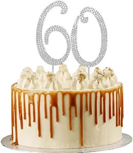 Decorazione per torta d'argento Numero 60 Decorazione per torta, numeri di diamanti Cake Topper Cupcake Toothpick per 60 anni Donne donna Anniversario di matrimonio Decorazione per festa di compleanno