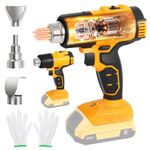 Cordless Heat Gun for Dewalt 20V Battery,350W Hot Air Gun Kit,Settings 300°C and 550°C Fast Heating Hot Air Gun with 3 Nozzles for Shrink Tubing, Vinyl Wrap, Crafting, Electronics (No Battery)