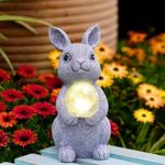 Qeeman Solar Statues for Garden Decor: Outdoor Ornaments Sculptures for Outside Lawn Patio Yard Art Easter Decorations - Unique Gifts for Mom Grandma Women