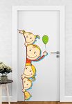 DivineDesigns™ Vinyl Little Cute Kids Door Cartoon Animated Poster 3D Background Removable Sticker Ideal for Kids Room, Living Room, Bedroom Decoration (Standard, Multicolour), Pack of 1