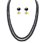 Sri Jagdamba Pearls Dealer Esteem 2 Line Black Pearl Set For Women/Girls | Potato Shape AA Freshwater Pearls 4-5MM | 18-20 Inches Length | Perfect For Gift To Women