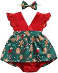 Liyabanna Newborn Baby Girl Christmas Romper Dress Lace Sleeveless Tutu Bodysuit Xmas Outfit + Headband My First Christmas Clothes, Green, 6-9 Months