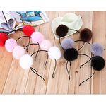 APSAMBR- RANDOM COLOR Hair Accessories Korean Style Pom Pom Fur Plastic Hairband Headband for Girls and Woman SET OF 6 -MULTICOLOUR