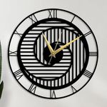 trademubarak Metal Wall Clock for Living Room & Home Decor/Stylish Watch Wall Clock with Numbers/Large Size Clock & Wall Ornament/Metal Outdoor Wall Clock for Bedroom, Office-Black (M7_15.5 Inch)