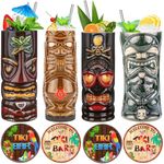 Tiki Mugs Set of 4 — Ceramic Hawaiian Luau Party Mugs Drinkware Tiki Bar Mugs for Cocktails-TJB06 (4)