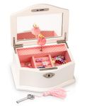 Elle Jewelry Box - Ballerina Jewelry Organizer and Swan Lake Wind-Up Music Box for Girls and Teens, Accessories and Keepsake Wooden Storage with Lock and Mirror, Charming Room Decor and Gift, Small