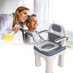 QTQHOME Drop Arm Commode with Padded Seat and Backrest, Durable Toilet Chair Removable Pail Toilet Seat For Adults and Seniors Safer Toilet Alternative Supports Up To 660lbs, Blue