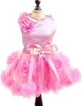 SMALLLEE_LUCKY_STORE Pet Small Dog Wedding Dress with Bowknot Birthday Party Costume Satin Rose Pearls Girl Formal Dress Cat Tutu Pink XL