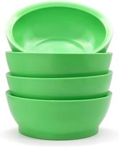 CaliBowl Large Non-Spill Plastic Bowl Set - 28oz Reusable Kitchen Bowls with Concave Inner Lip and Non-Slip Base - For Cereal, Soups, Mixing and Serving - Set of 4 - Seagrass Green