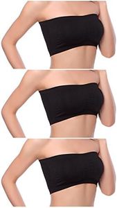Venbond 3Pack Women's Seamless Bandeau Crop Tube Top Bra Strapless Padded Brarette (XL, Solid Black)