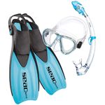 SEAC Set Sprint Dry, Snorkeling Set with 100% Pure Silicone Mask, Snorkel with Dry Top and Fins, Blue, 6½ - 8