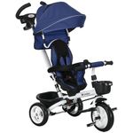 HOMCOM 6 in 1 Trike for Toddler, Baby Push Tricycle Folding Bike with Parent Handle, Reversible Seat, Storage Basket, Canopy, 5-point Safety Harness, for Kids 1-5 Years, Dark Blue