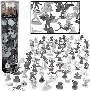 SCS Direct Monster Action Figure Bucket - Big Bucket of 100 Horror Toy Figures - from Dracula to Frankenstein to Giant Spiders- Perfect for Cake Toppers, Halloween Party Favors, Decorations