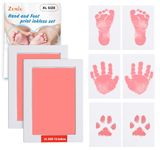 Zemiu Baby Handprint and Footprint XL Size Kit,2 Pink Baby Handprint Ink Pads with Clean-Touch & 6 Imprint Cards,Inkless Print Kit Safe Non-Toxic for Baby Feet and Hands, Family Keepsake, Pet Paw