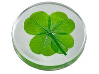 Real four leaf clover Good Luck Pocket Token, Preserved, 1.25”, 1.25” x 1.25” x 0.2”, Preserved four leaf clover, Resin