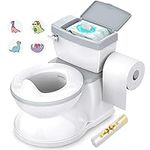 Baby Potty Training Toilet with Realistic Flushing Sound & Feel Like an Adult Toilet, Removable Pot, Toddler Potty Seat with Storage Tank and Toilet Paper Holder for Aged 1-3, White (White-Grey)