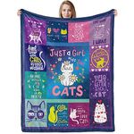 Just A Girl Who Loves Cats Throw Blankets, Cute Cat Gift Plush Flannel Blanket for Girls, Cozy Fuzzy Cat Lover Kitten Fluffy Fleece Blanket for Teen Girls Women Birthday Gift Couch Decor, 130 x 150 cm