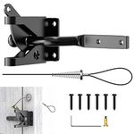 Linkidea Self Locking Gate Gravity Latch, Carbon Steel Spring Loaded with Adjustable Gate Latch Cable Pull, for Metal Wooden Fences (Black Kit)