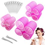 APOEM Heatless Hair Roller for Women Girls, 12pcs Hair Curler Rollers 3 Sizes (4 Jumbo 4 Large 4 Medium) & 12 Bang Clips Kit for Thin Thick Volume Hair - Black (PINK)