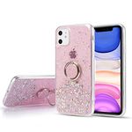 DEFBSC for 6.1 inch iPhone 11 Case with Ring, Glitter Sequin Clear Back Cover with 360° Rotation Ring Holder Kickstand,Soft TPU Bumper Phone Case Slim Transparent Sequin Back Case - Pink