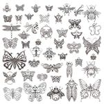 GraceAngie Wholesale 20 piece/pack Mixed Vintage Style Butterfly Animals Dragonfly Insects Charms Pendants for Necklace Bracelets Jewelry Making DIY Handmade (Antique Silver)