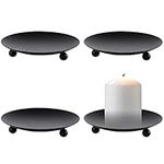 4 Pcs Candle Holders Metal Candle Plates Round Votive Candle Decorative Tray, Black Traditional Pillar Candle Holders for Spa Wedding Bathroom Church