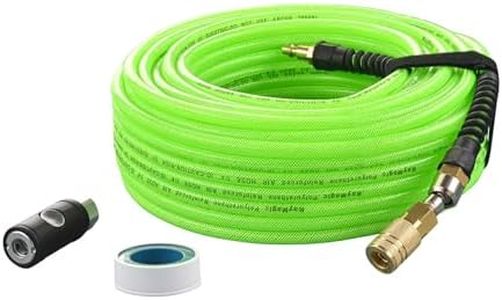 RayMagic Air Compressor Hose 1/4 Inch x 100 Feet Flexible Reinforced Polyurethane (PU) Air Hose 300PSI With Brass Fittings, Strain Reliefs, 1/4" 360 Swivel Coupler and Plug,1PCS Safety Coupler