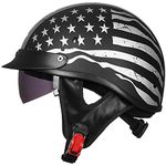 ILM Half Helmet Motorcycle Open Face Sun Visor Quick Release Buckle DOT Approved Cycling Motocross Suits Men Women 205V (M, Patriotic Flag)