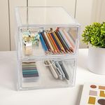 Martha Stewart Brody Desk Organizer with Drawer, Stackable Plastic Desk Storage Box, Organizer for Office, Bathroom, Countertop or Dorm