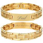 Willis Judd Mens Titanium DAD Bracelet Engraved Best Dad Ever In Gift Box Size Adjusting Gold IP