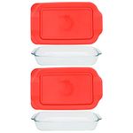 Pyrex Bundle - 4 Items: (1) 232 2qt Glass Dish, (1) 233 3qt Glass dish, (1) 232-PC 2qt Red Lid, (1) 233-PC 3qt Red Lid