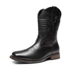 Bruno Marc Men's Cowboy Boots Western Fashion Round Toe Slip on Chunky Heel Waterproof Classic Mid Calf Boots,Size 9,Black,BMUMAB2403
