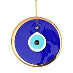 Erbulus 5.3" Glass Blue Evil Eye Wall Hanging Gold Ornament - Turkish Nazar Bead - Home Protection Charm - Wall Decor Amulet in a Black Box (X-Large)