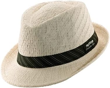 Panama Jack Weaved Toyo Fedora with Striped Black Band (Ivory, Large)