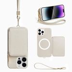 ZVE iPhone 14 Pro Magsafe Wallet Case, Magnetic Wireless Charging Phone Case with RFID Card Holder Wrist Strap for Women, Zipper Leather Purse Cover for iPhone 14 Pro, 6.1"-White