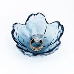 BIHOIB Crystal Blue Flower Ring Dish Jewelry Tray, Decorative Glass Trinket Dish, Modern Accent Tray for Vanity