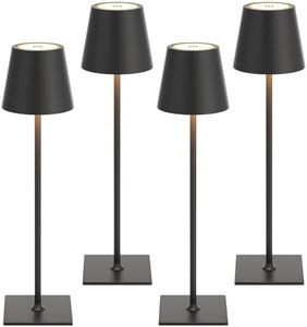 Kakanuo Cordless Rechargeable Table Lamp Black 5000mAh Battery Operated Lamps, 3 Colors Stepless Dimming Touch Lamp for Dining, Living Room, Outdoor Patio, Kitchen Counter, 4 Pack