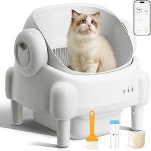 Furryfable Self-Cleaning Cat Litter Box for Multiple Cats - Open-Top Automatic Litter Box with Safety Sensors, Large Capacity, App Control & Safety Protection, Includes Trash Bags (White)