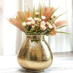 Behoma Matki Shape Metal Flower Vase for Home Decor, Hammered Metal vase, vase for Office Table Decorations, Modern vase, Gift for Anniversary Festival, 8 inches, Golden 1 Pc (Flowers not Included)