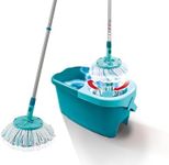 Leifheit Clean Twist Disc Mop Ergo Mop and Bucket, Floor Mop with Moisture-Controlled Spin Mop, Easy-Steer 360 Joint Microfibre Mop Head, 33cm Wide, Twist Mop, Turquoise