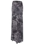 WB1058 Womens Tie Dye Fold Over Maxi Skirt M BLACK