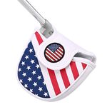 HDE HDE Mallet Putter Cover with Magnetic Closure 2 Ball Leather Headcover Club Protector for Odyssey Taylormade Scotty Cameron Tommy Armour Ping and Callaway Clubs (USA Flag)